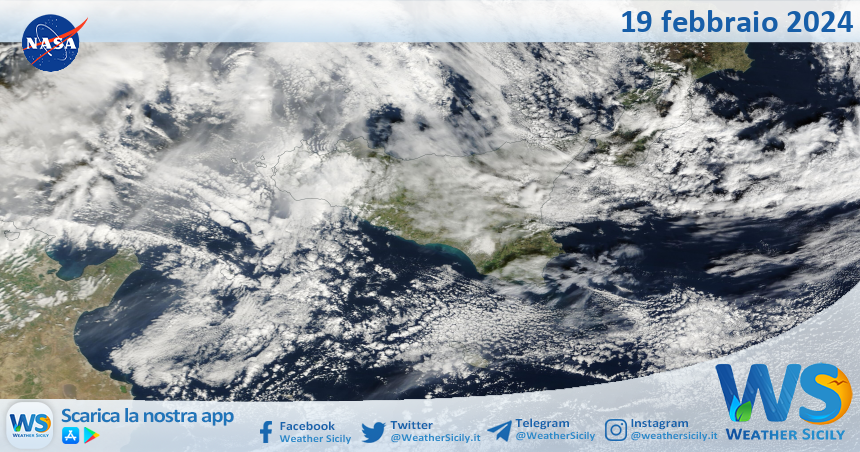 Meteo Sicilia: immagine satellitare Nasa di lunedì 19 febbraio 2024