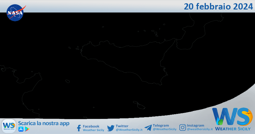 Meteo Sicilia: immagine satellitare Nasa di martedì 20 febbraio 2024