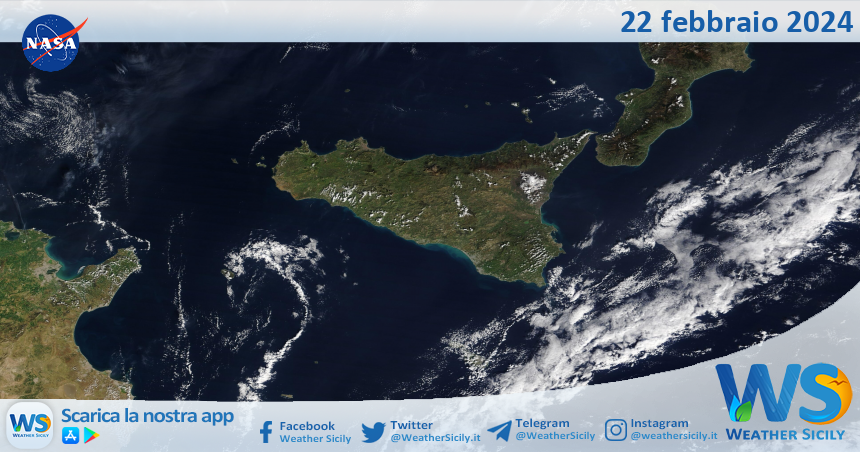 Meteo Sicilia: immagine satellitare Nasa di giovedì 22 febbraio 2024