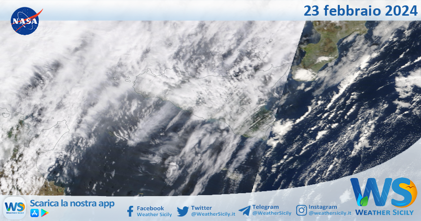 Meteo Sicilia: immagine satellitare Nasa di venerdì 23 febbraio 2024