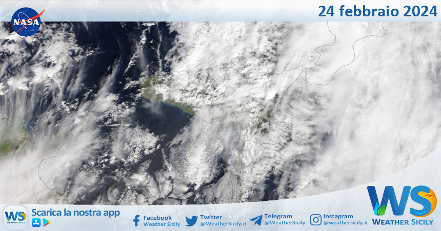 Meteo Sicilia: immagine satellitare Nasa di sabato 24 febbraio 2024