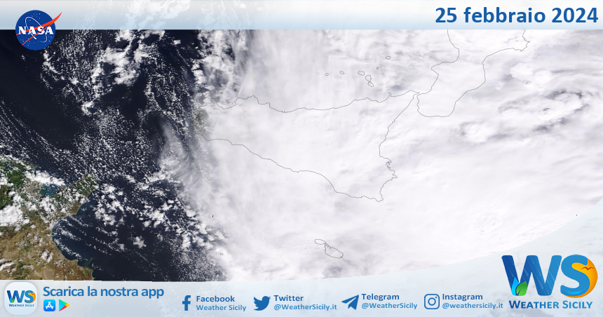Meteo Sicilia: immagine satellitare Nasa di domenica 25 febbraio 2024