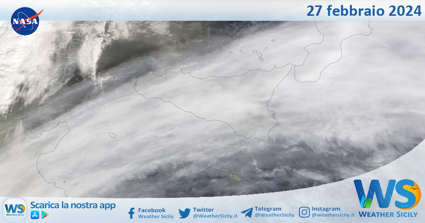 Meteo Sicilia: immagine satellitare Nasa di martedì 27 febbraio 2024