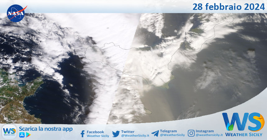 Meteo Sicilia: immagine satellitare Nasa di mercoledì 28 febbraio 2024