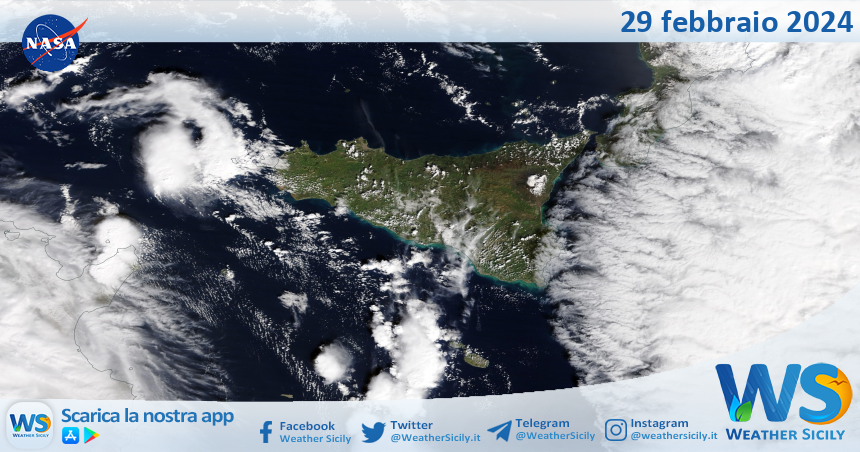 Meteo Sicilia: immagine satellitare Nasa di giovedì 29 febbraio 2024