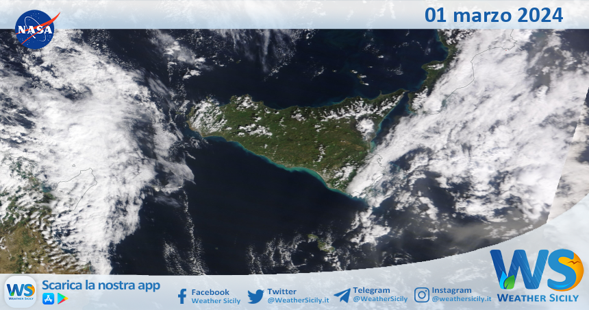 Meteo Sicilia: immagine satellitare Nasa di venerdì 01 marzo 2024