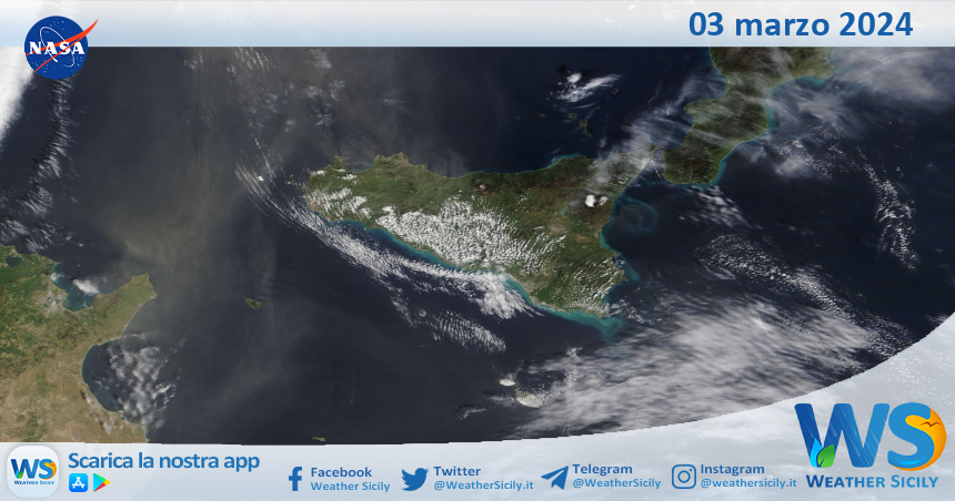 Meteo Sicilia: immagine satellitare Nasa di domenica 03 marzo 2024