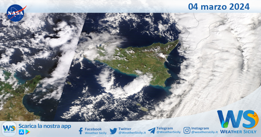 Meteo Sicilia: immagine satellitare Nasa di lunedì 04 marzo 2024