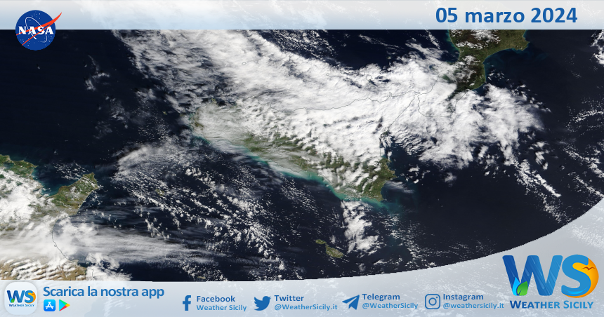Meteo Sicilia: immagine satellitare Nasa di martedì 05 marzo 2024