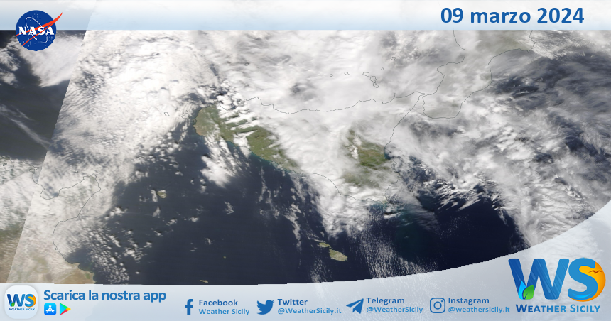 Meteo Sicilia: immagine satellitare Nasa di sabato 09 marzo 2024