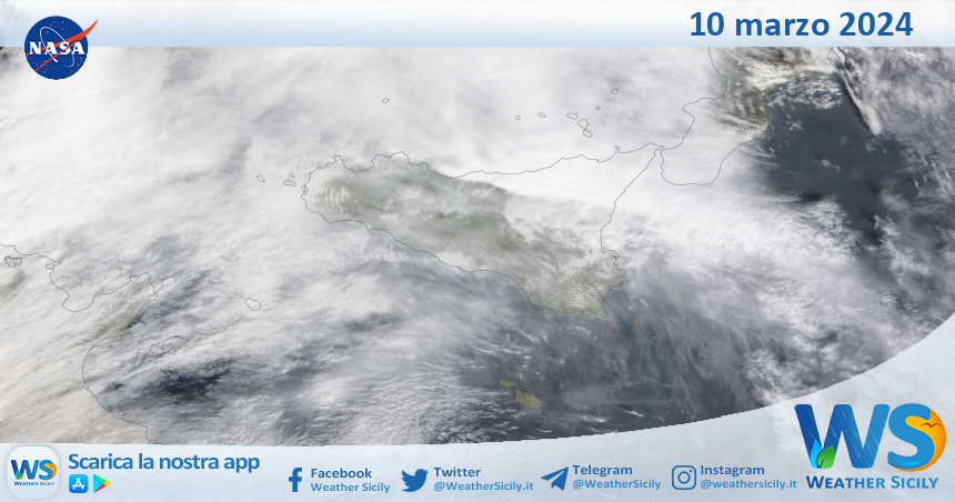 Meteo Sicilia: immagine satellitare Nasa di domenica 10 marzo 2024