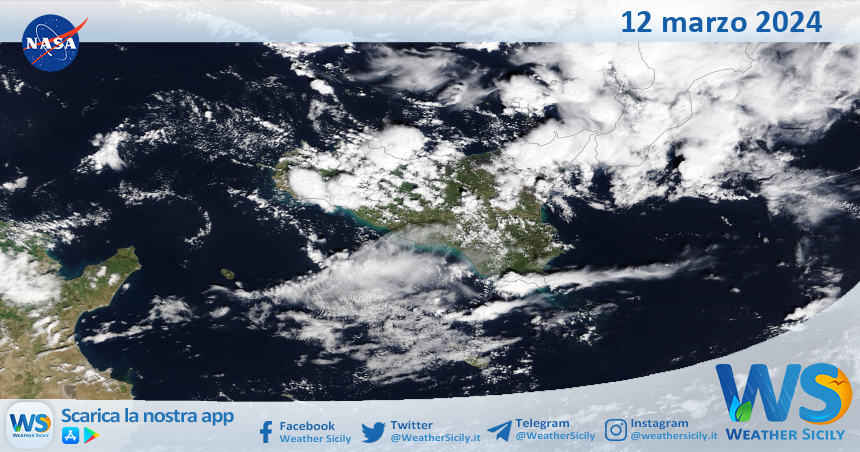 Meteo Sicilia: immagine satellitare Nasa di martedì 12 marzo 2024
