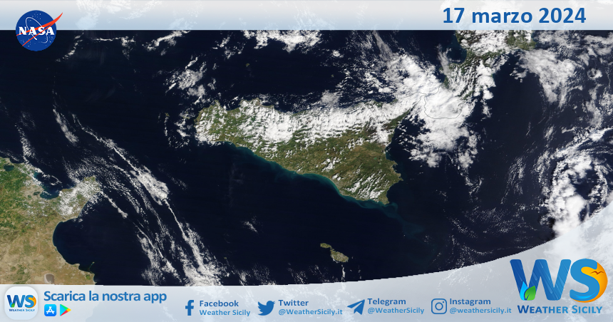 Meteo Sicilia: immagine satellitare Nasa di domenica 17 marzo 2024