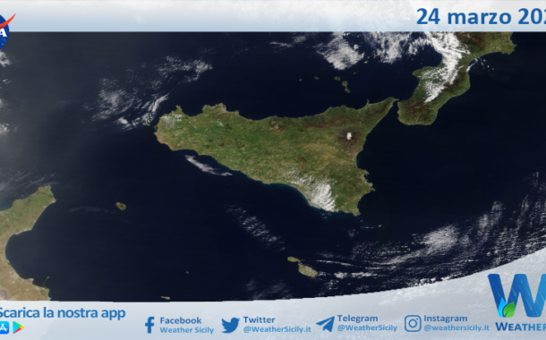 Meteo Sicilia: immagine satellitare Nasa di domenica 24 marzo 2024