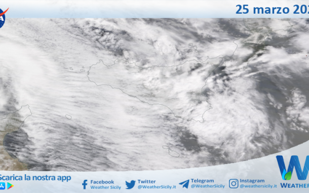 Meteo Sicilia: immagine satellitare Nasa di lunedì 25 marzo 2024