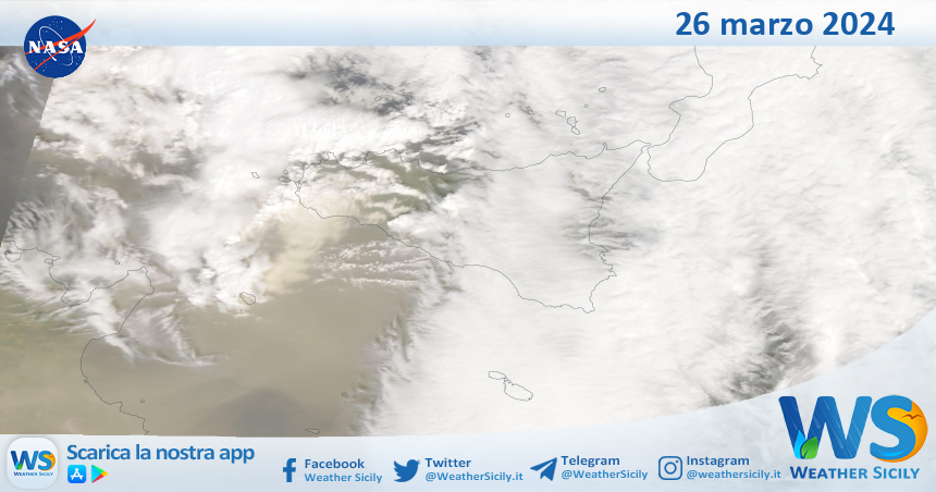 Meteo Sicilia: immagine satellitare Nasa di martedì 26 marzo 2024