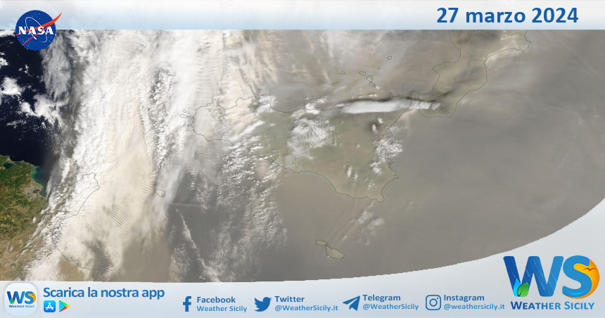 Meteo Sicilia: immagine satellitare Nasa di mercoledì 27 marzo 2024