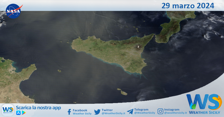 Meteo Sicilia: immagine satellitare Nasa di venerdì 29 marzo 2024