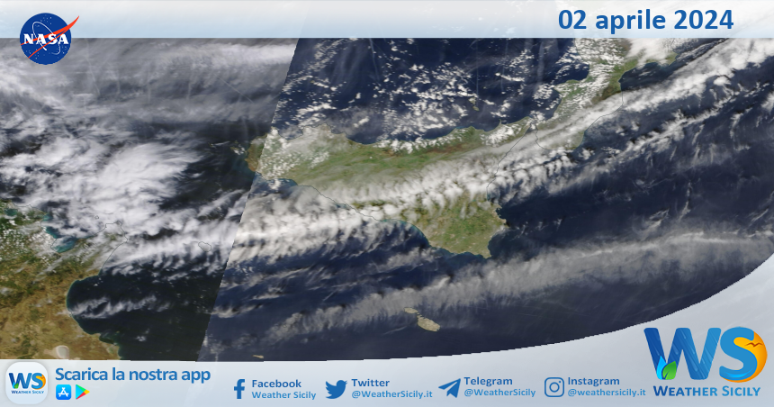 Meteo Sicilia: immagine satellitare Nasa di martedì 02 aprile 2024