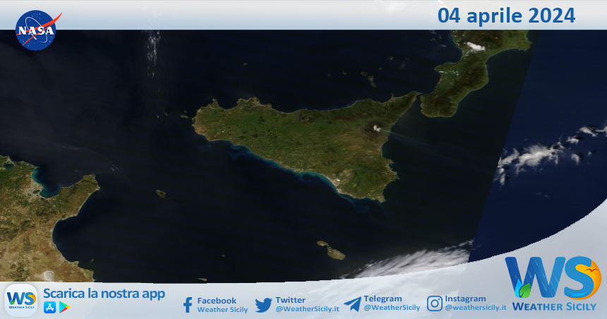 Meteo Sicilia: immagine satellitare Nasa di giovedì 04 aprile 2024