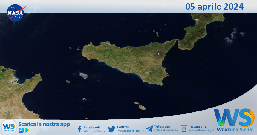Meteo Sicilia: immagine satellitare Nasa di venerdì 05 aprile 2024