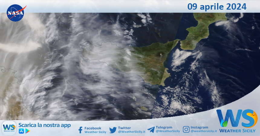 Meteo Sicilia: immagine satellitare Nasa di martedì 09 aprile 2024