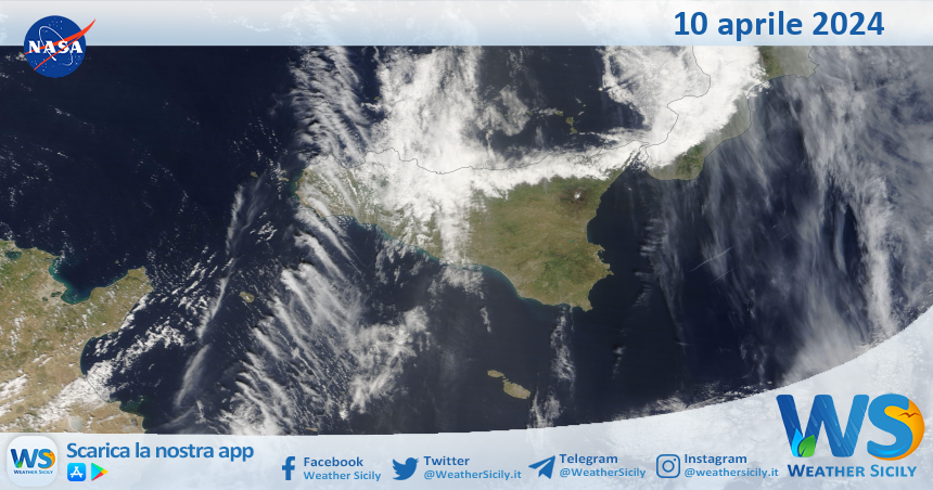 Meteo Sicilia: immagine satellitare Nasa di mercoledì 10 aprile 2024