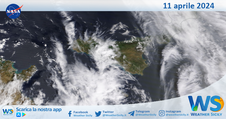 Meteo Sicilia: immagine satellitare Nasa di giovedì 11 aprile 2024