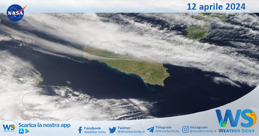 Meteo Sicilia: immagine satellitare Nasa di venerdì 12 aprile 2024