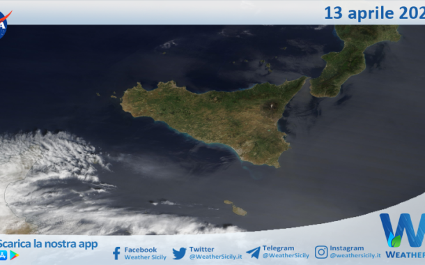 Meteo Sicilia: immagine satellitare Nasa di sabato 13 aprile 2024