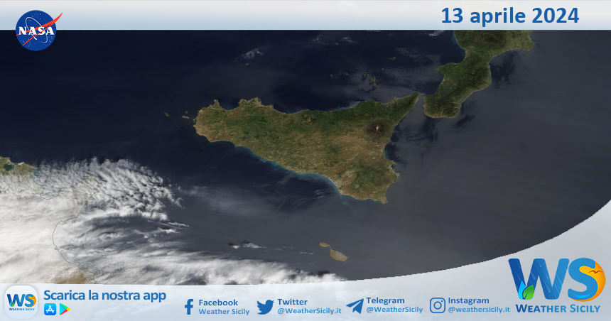 Meteo Sicilia: immagine satellitare Nasa di sabato 13 aprile 2024