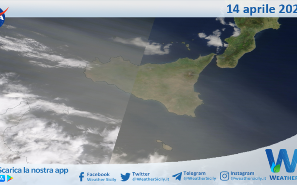 Meteo Sicilia: immagine satellitare Nasa di domenica 14 aprile 2024