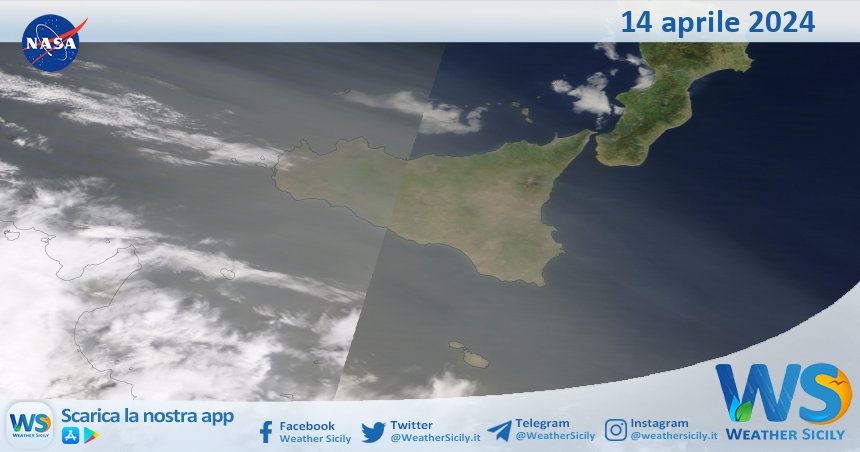 Meteo Sicilia: immagine satellitare Nasa di domenica 14 aprile 2024