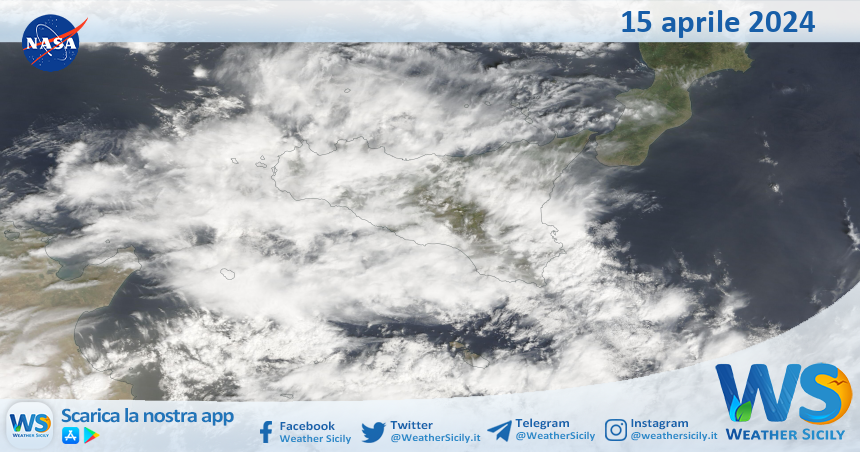 Meteo Sicilia: immagine satellitare Nasa di lunedì 15 aprile 2024