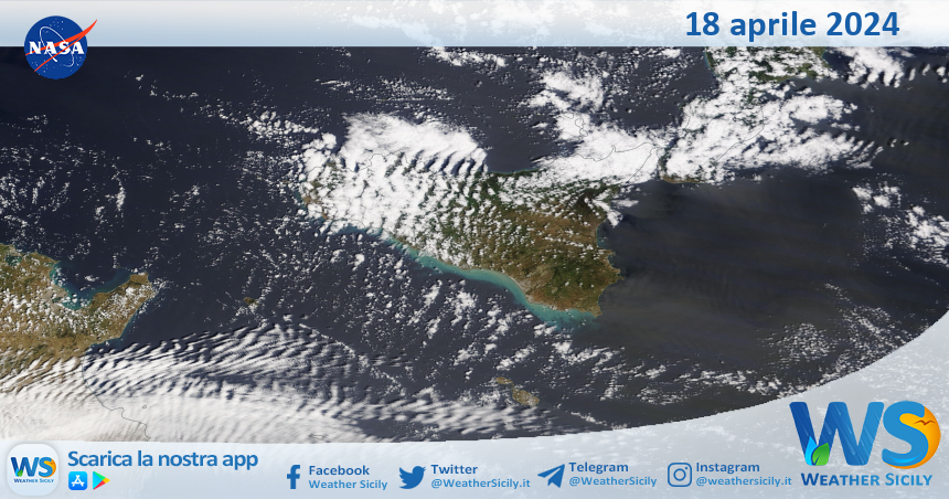Meteo Sicilia: immagine satellitare Nasa di giovedì 18 aprile 2024