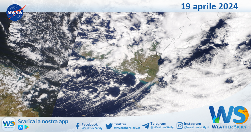 Meteo Sicilia: immagine satellitare Nasa di venerdì 19 aprile 2024