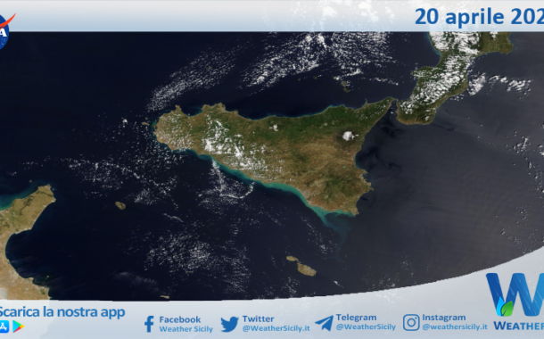 Meteo Sicilia: immagine satellitare Nasa di sabato 20 aprile 2024