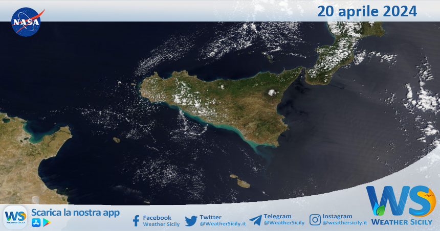 Meteo Sicilia: immagine satellitare Nasa di sabato 20 aprile 2024