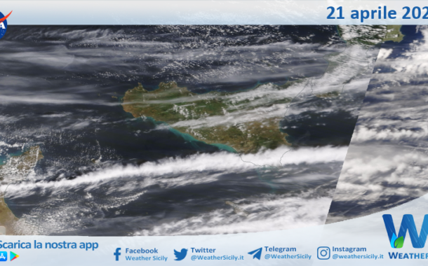 Meteo Sicilia: immagine satellitare Nasa di domenica 21 aprile 2024