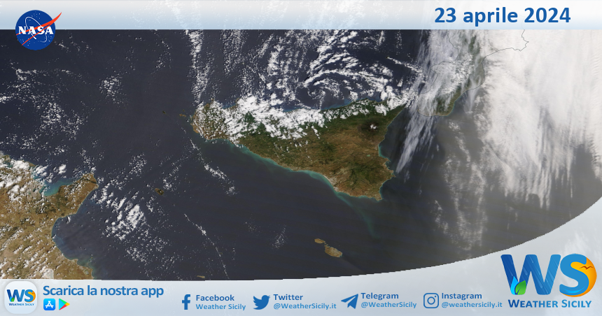 Meteo Sicilia: immagine satellitare Nasa di martedì 23 aprile 2024