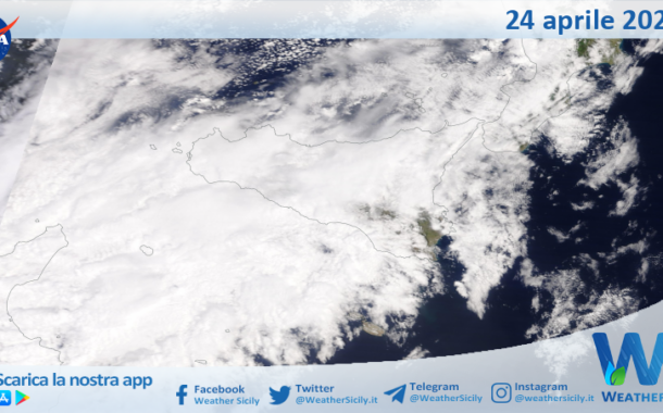 Meteo Sicilia: immagine satellitare Nasa di mercoledì 24 aprile 2024