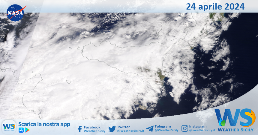 Meteo Sicilia: immagine satellitare Nasa di mercoledì 24 aprile 2024