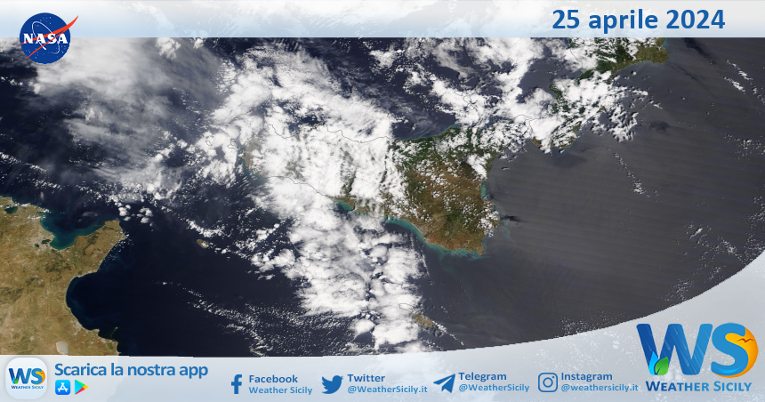 Meteo Sicilia: immagine satellitare Nasa di giovedì 25 aprile 2024