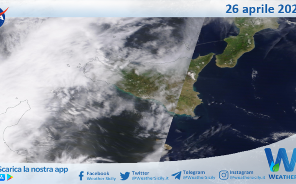 Meteo Sicilia: immagine satellitare Nasa di venerdì 26 aprile 2024