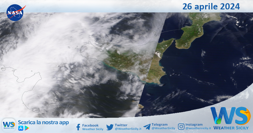 Meteo Sicilia: immagine satellitare Nasa di venerdì 26 aprile 2024