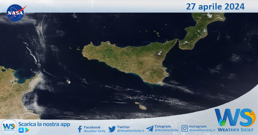 Meteo Sicilia: immagine satellitare Nasa di sabato 27 aprile 2024