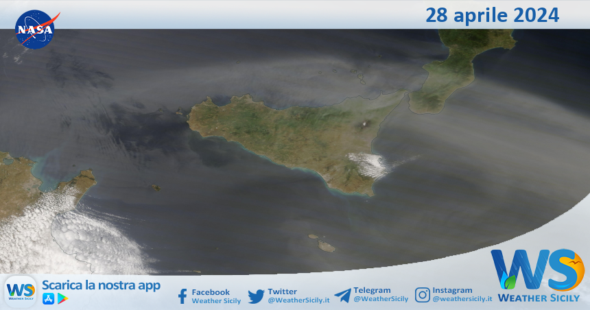 Meteo Sicilia: immagine satellitare Nasa di domenica 28 aprile 2024