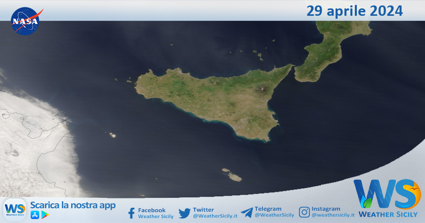 Meteo Sicilia: immagine satellitare Nasa di lunedì 29 aprile 2024