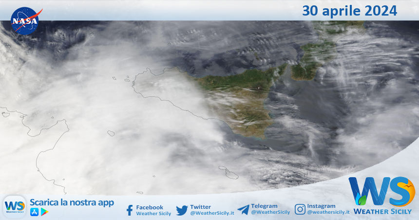 Meteo Sicilia: immagine satellitare Nasa di martedì 30 aprile 2024