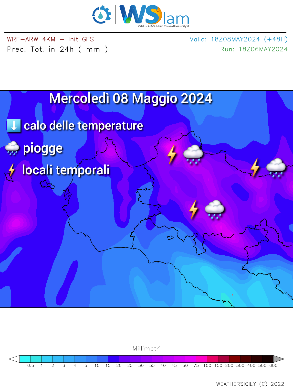 Meteo Palermo: ci attende un mercoledì con piogge, locali temporali e calo termico.